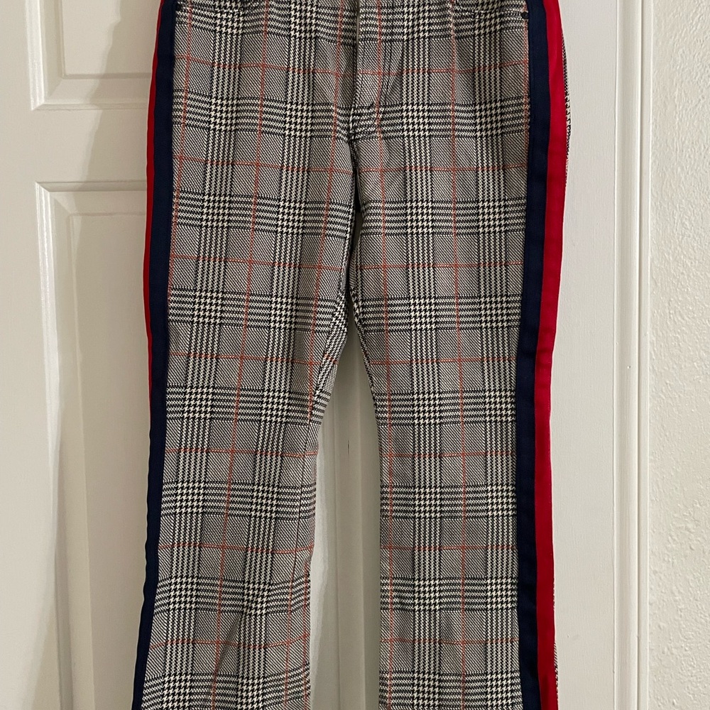 MOTHER Checkered Ankle Pants with Red and Black Stripes
